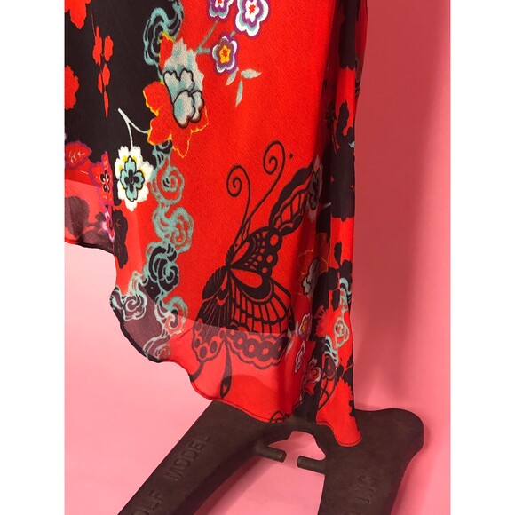 Y2K EVA BLUE Asymmetrical BUTTERFLY Floral Print Beaded Slip Dress. S-M. AS IS - Picture 7 of 10